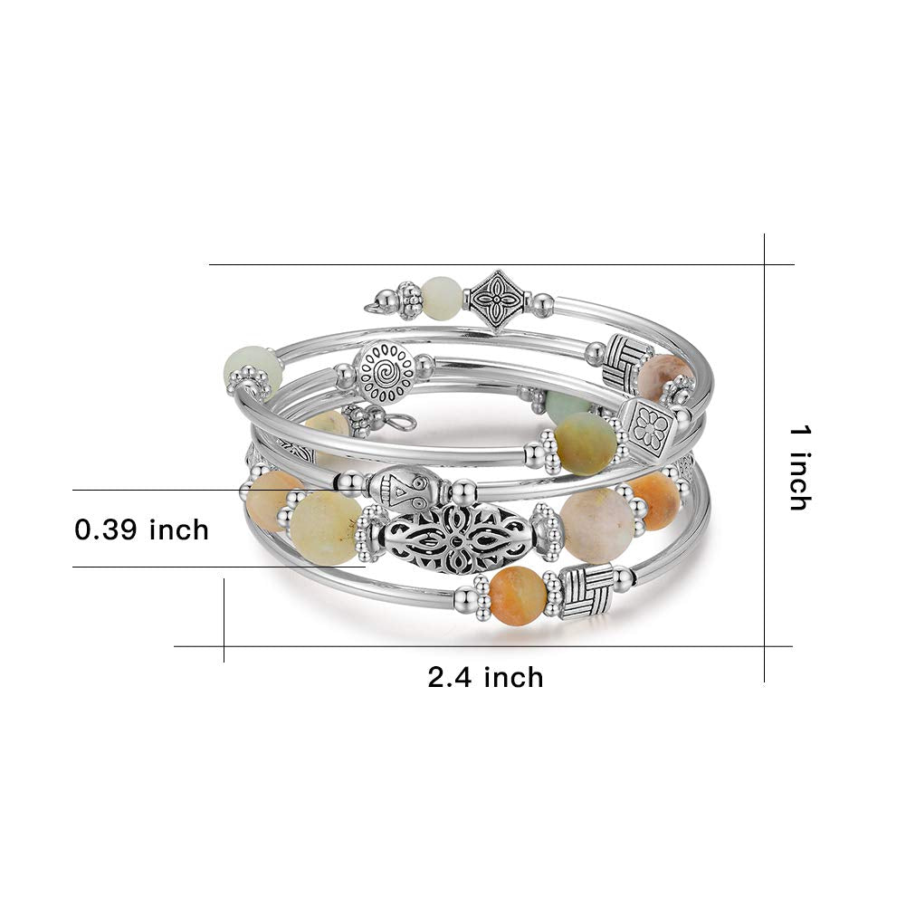 BULINLIN Layered Wrap Bangle Turquoise Bracelet - Bead Bracelet with Natural Agate Stone, Gifts For Women (03-Green)