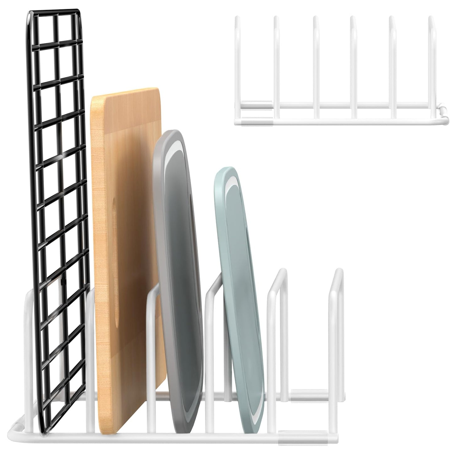 Fikoksol Cutting Board Organizer and Baking Sheet Rack, [1-Pack] White Heavy Duty Metal Cookie Sheet Organizer for Cutting Board Storage & Plate Holder for Cabinet, Tray Dividers for Cabinets