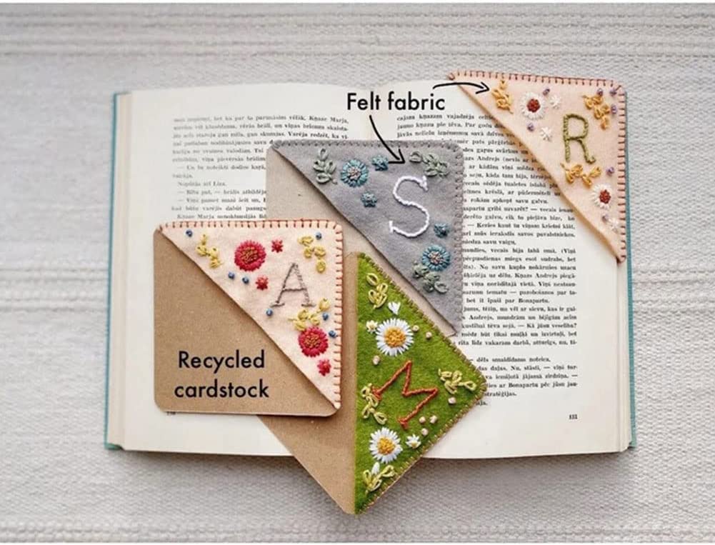 Personalized Hand Embroidered Corner Bookmark, 26 Letters Cute Flower Embroidered Corner Bookmark Embroidery Book Marker Clip for Book Lovers Bookmarks for Reading Lovers Meaningful GIF (Summer, T)