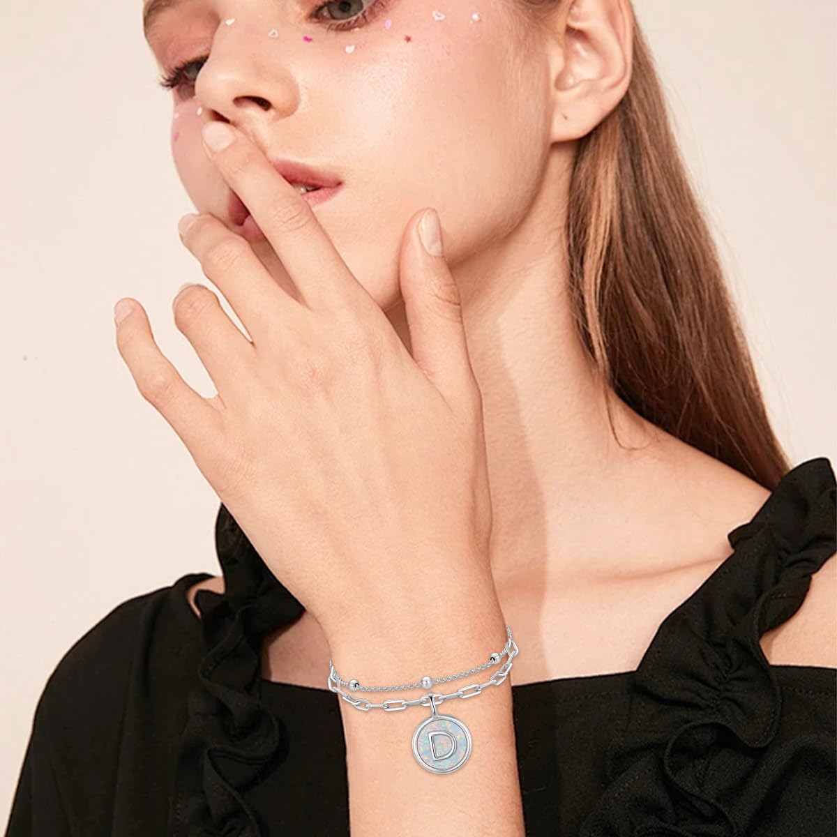 LWQQWL Initial D Bracelet for Women 925 Sterling Silver Layered Initial Bracelet Opal Letter 26 Alphabet Jewelry Christmas Gifts