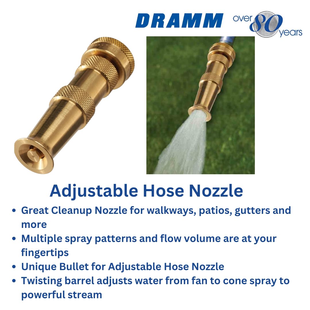 Dramm Heavy Duty Brass Jet Spray Hose Nozzle – High Pressure Garden Hose Attachment for Cleaning Patios, Walkways & Gutters