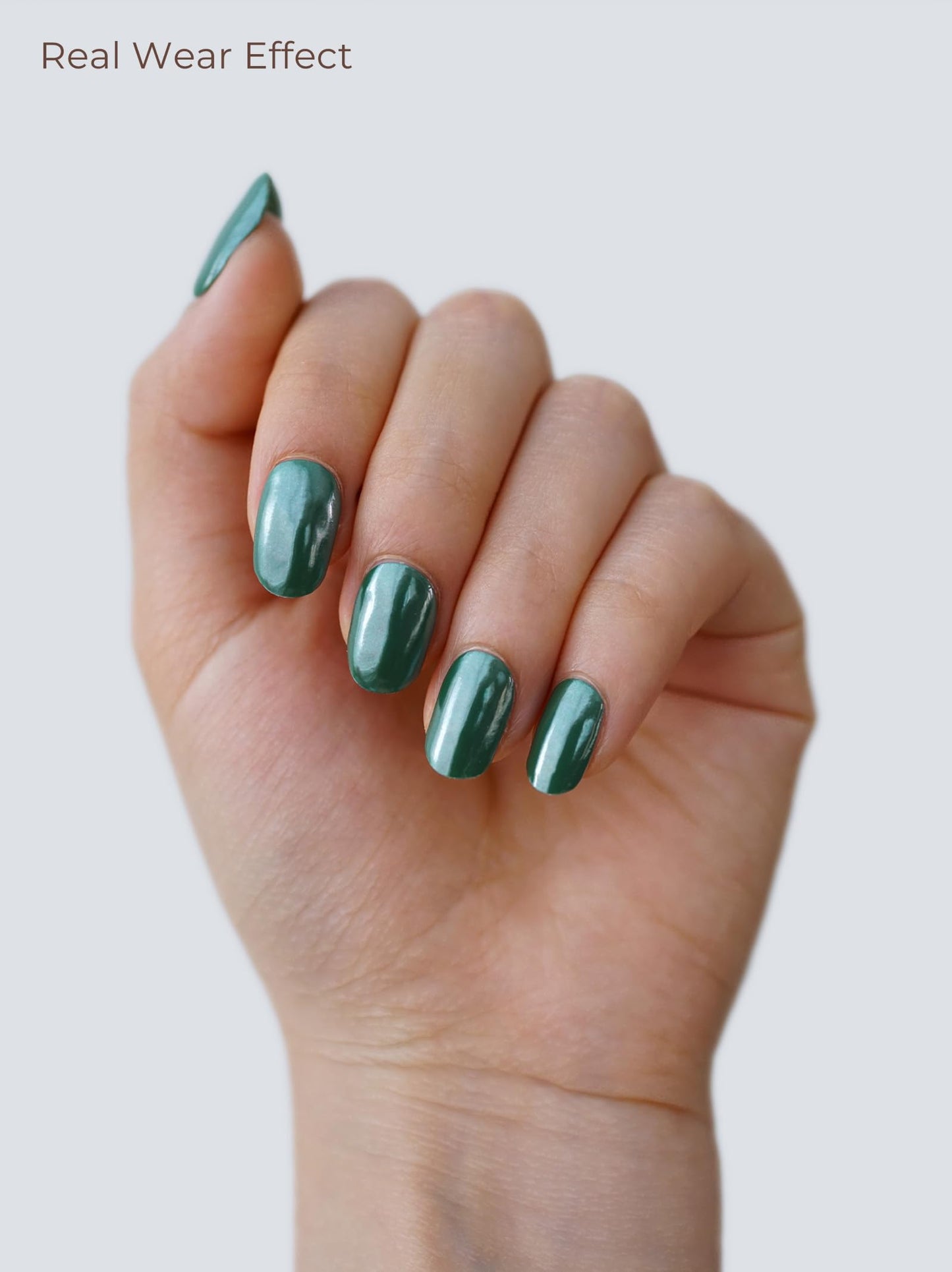 Beaolata Real Gel Nail Strips (No UV Light Needed) - 44Pcs Salon Quality Nail Stickers - Long Lasting Polish Wraps for Women, Easy Apply & Remove (Chrome Needle Green)