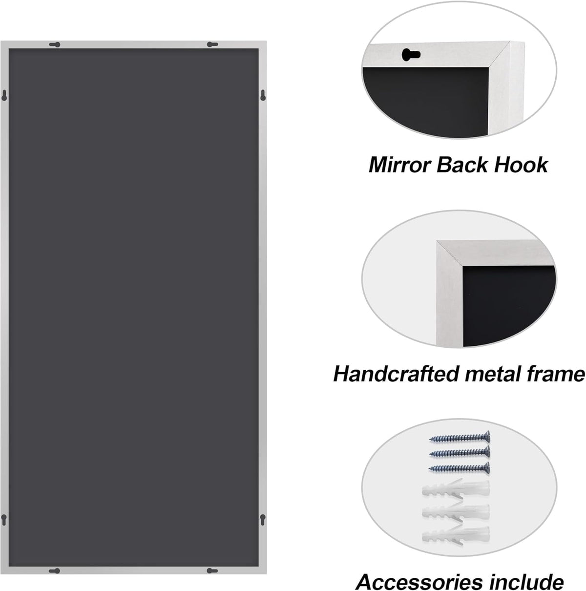 Silver Bathroom Mirror for Wall, 30x60 Inch Rectangle Mirrors with Metal Frame, Modern Vanity Large Wall Mirror for Bathroom Living Room, Entryway Hangs Horizontal or Vertical