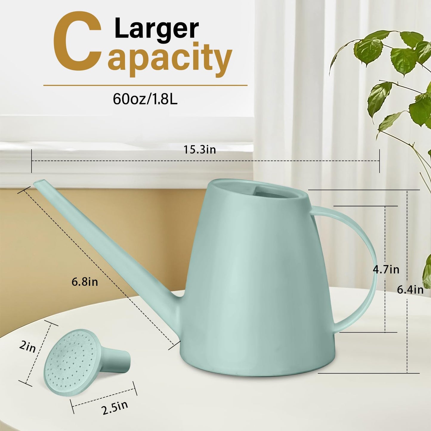 UFANME Plastic Watering Can - for Home Plant Garden - 1/2 Gallon - Light Green