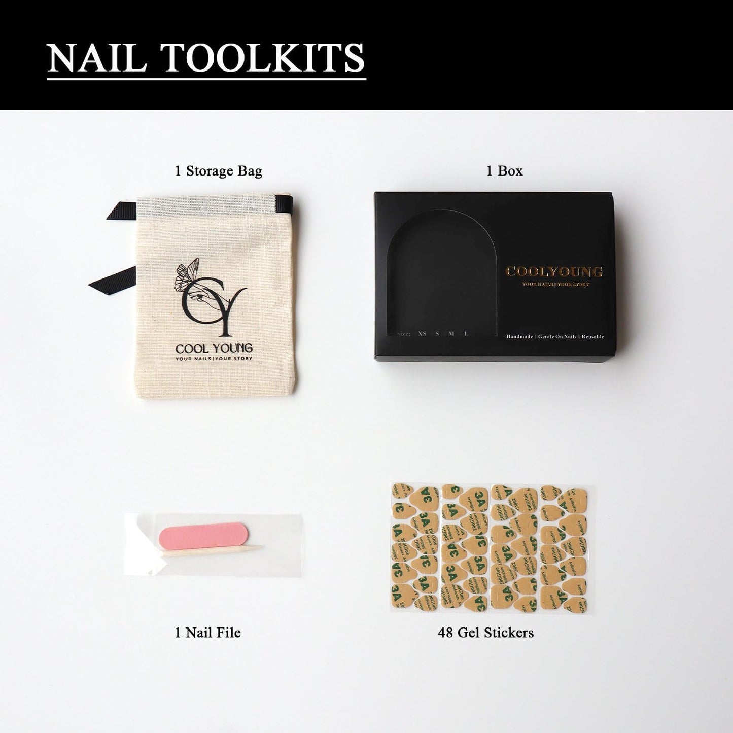 Handmade Press On Nails Short Square Black Press On Nails Gifts For Women Glitter Long Lasting Nails COOLYOUNG Acrylic Nails, 10 PCS, Size M