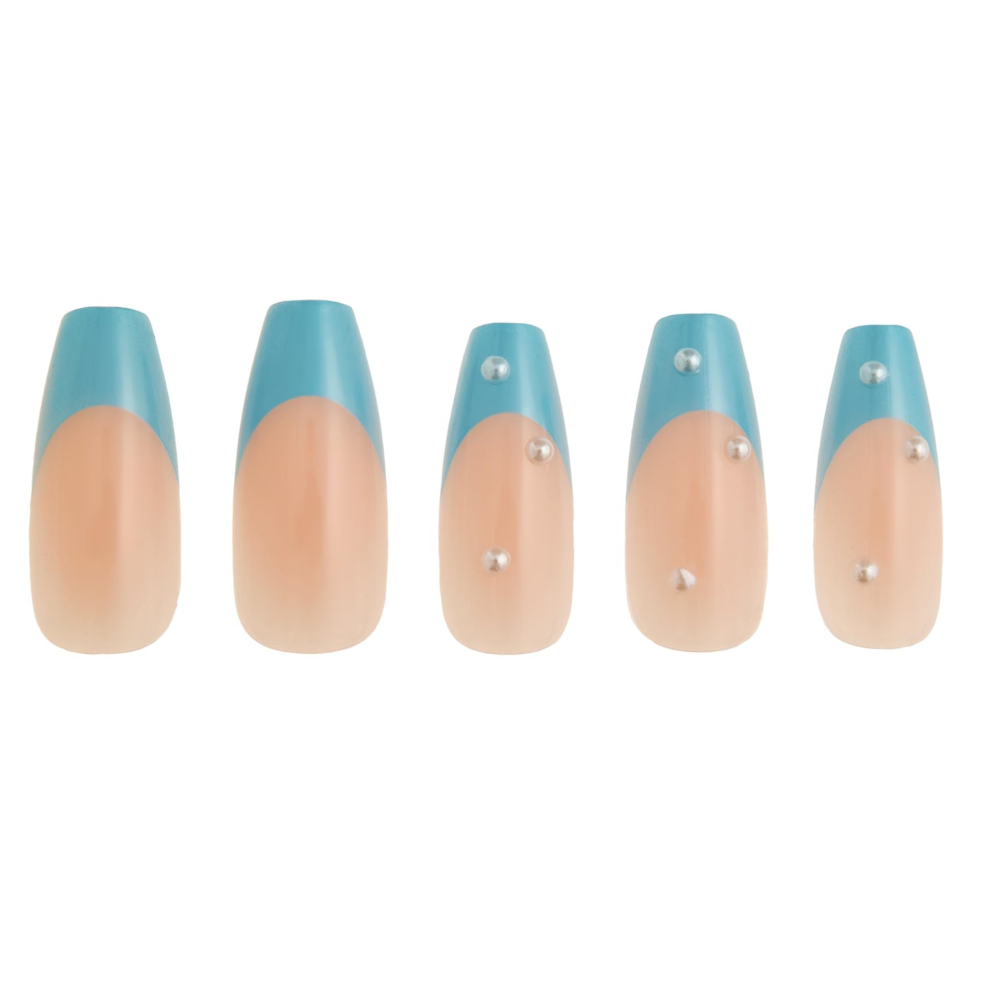 PaintLab Press On Nails - Blue Moonlit Periwinkle 3D Pearl Coffin Fake Nails, 30 Nails in 15 Sizes with Glue, Reusable Salon Quality Press On Nails