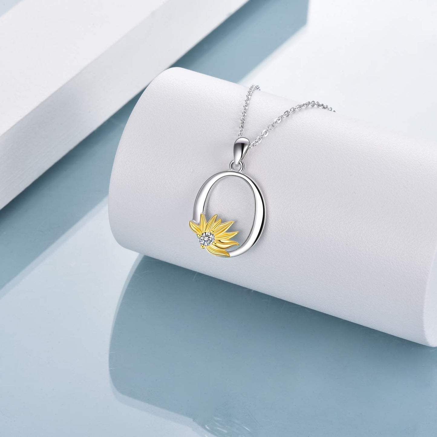 POPLYKE Sterling Silver Initial Alphabet O Letter Script Name Pendant Chain Necklace for Women for (Sunflower O)