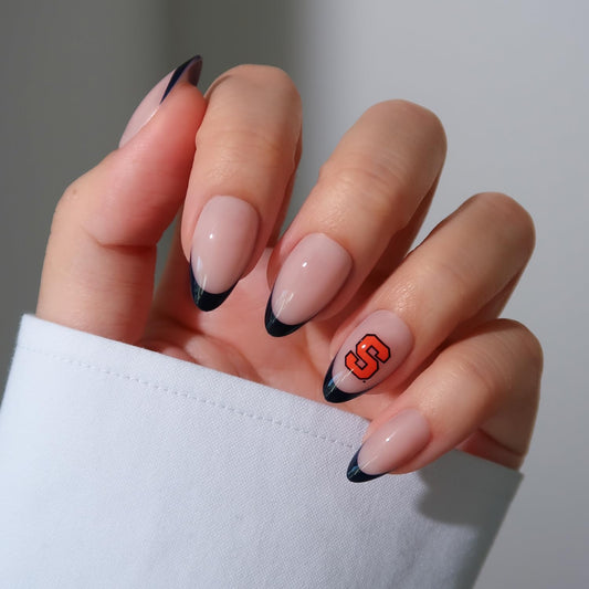 Glamnetic x Fanatics Press On Nails - Syracuse Orange | Short Almond Fake Nails, Collegiate Blue French Tips, College Nails, Salon-Quality | 15 Sizes - 30 Nail Kit with Glue