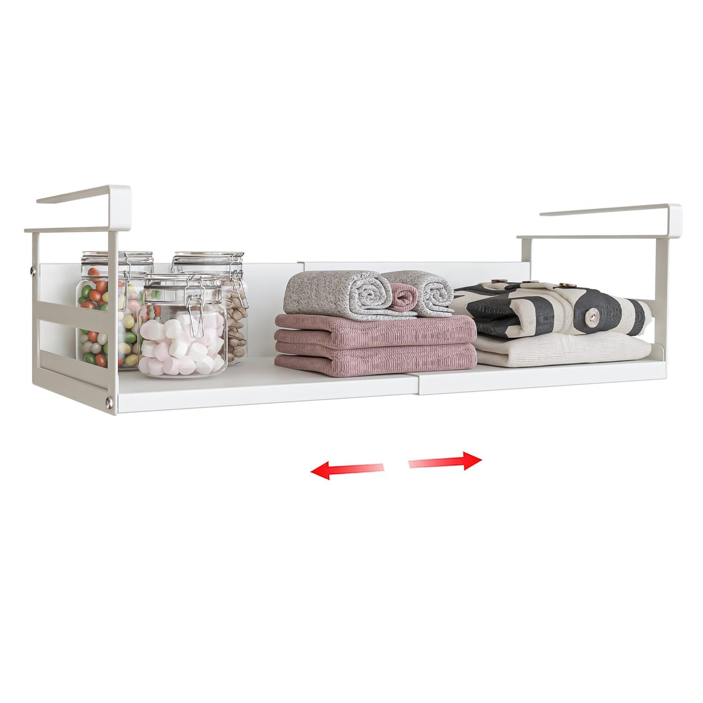 SHINEWON Expandable Under Cabinet Shelf Organizer with 0.94-Inch Thick Clips, Heavy Duty Extendable Under Shelf Storage Basket for Pantry or Laundry Room, White, 1 Pack, Interior: 4.13" H x 7.2" D