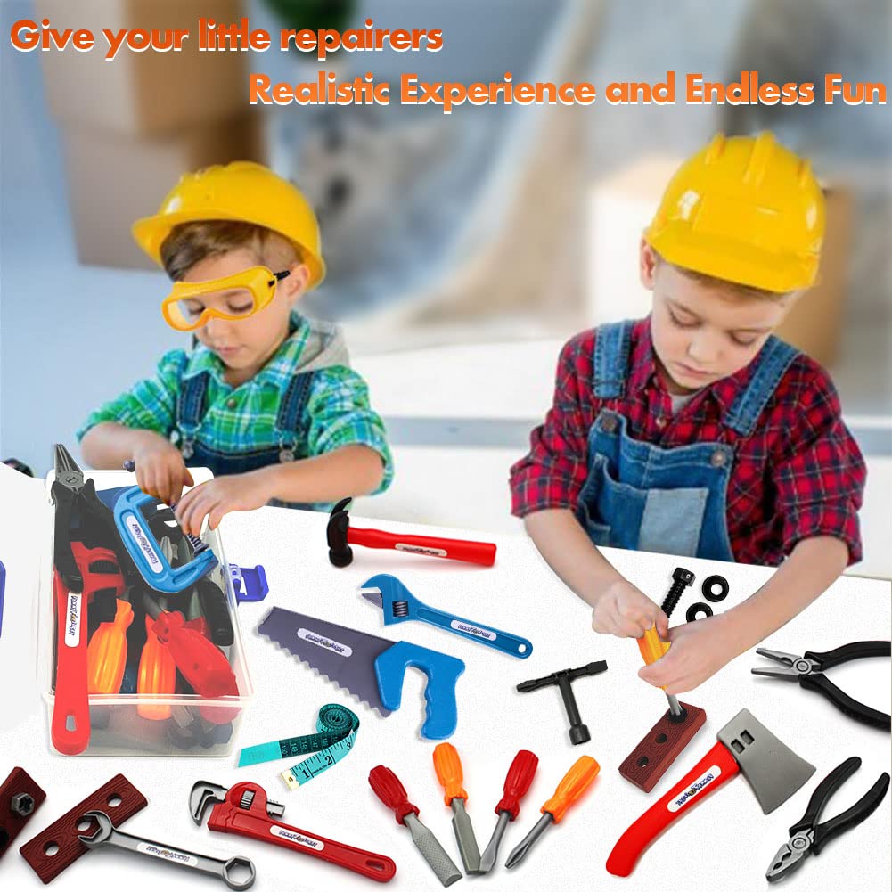 KEJIH 21 Pieces Kids Toy Tool Set and Power Play Tools, Construction Toys Working Tools Educational Pretend Role Play Set with a Handy Storage Box and Portable Sturdy Ideal Gifts Toolkit for Toddlers