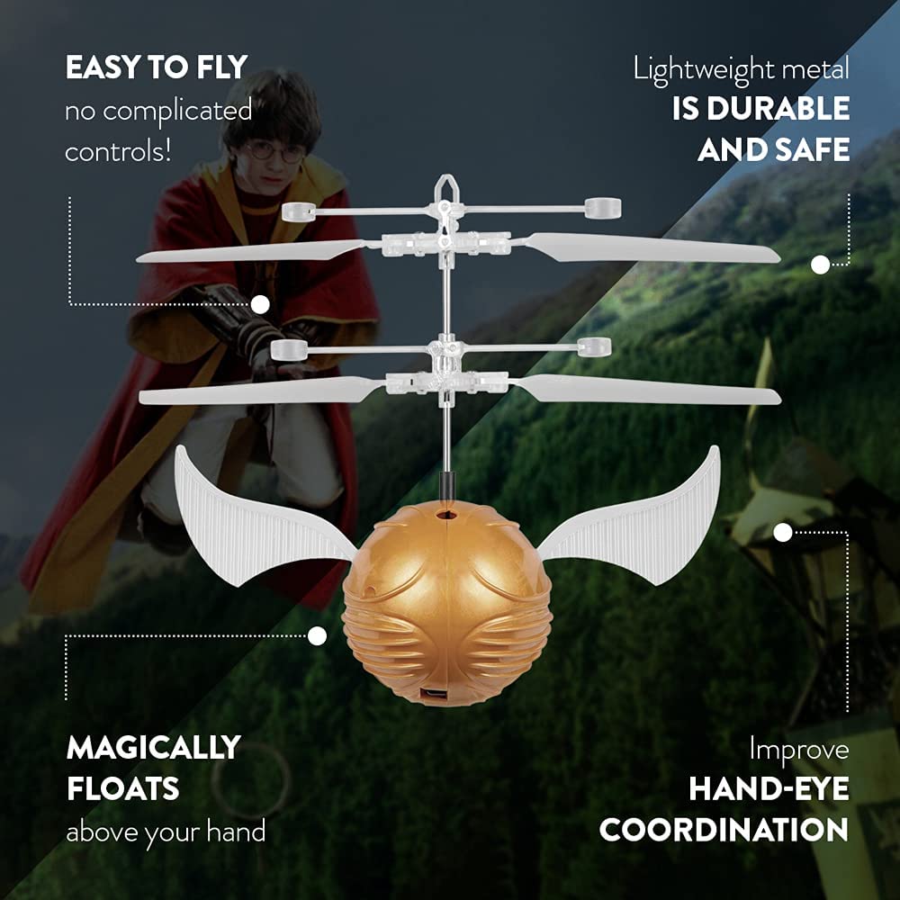 World Tech Toys Harry Potter Golden Snitch Flying Toy – Motion Sensing Flying Heli Ball with USB Charging – Hover Toy for Kids Ages 6+