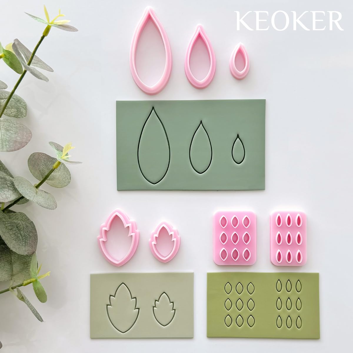 Keoker Leaf Clay Cutters Set, 7 Shapes Polymer Clay Leaf Cutters with Polymer Clay Press Mold, Polymer Clay Earring Molds, Spring Polymer Clay Earring Cutters, Polymer Clay Earring Tools