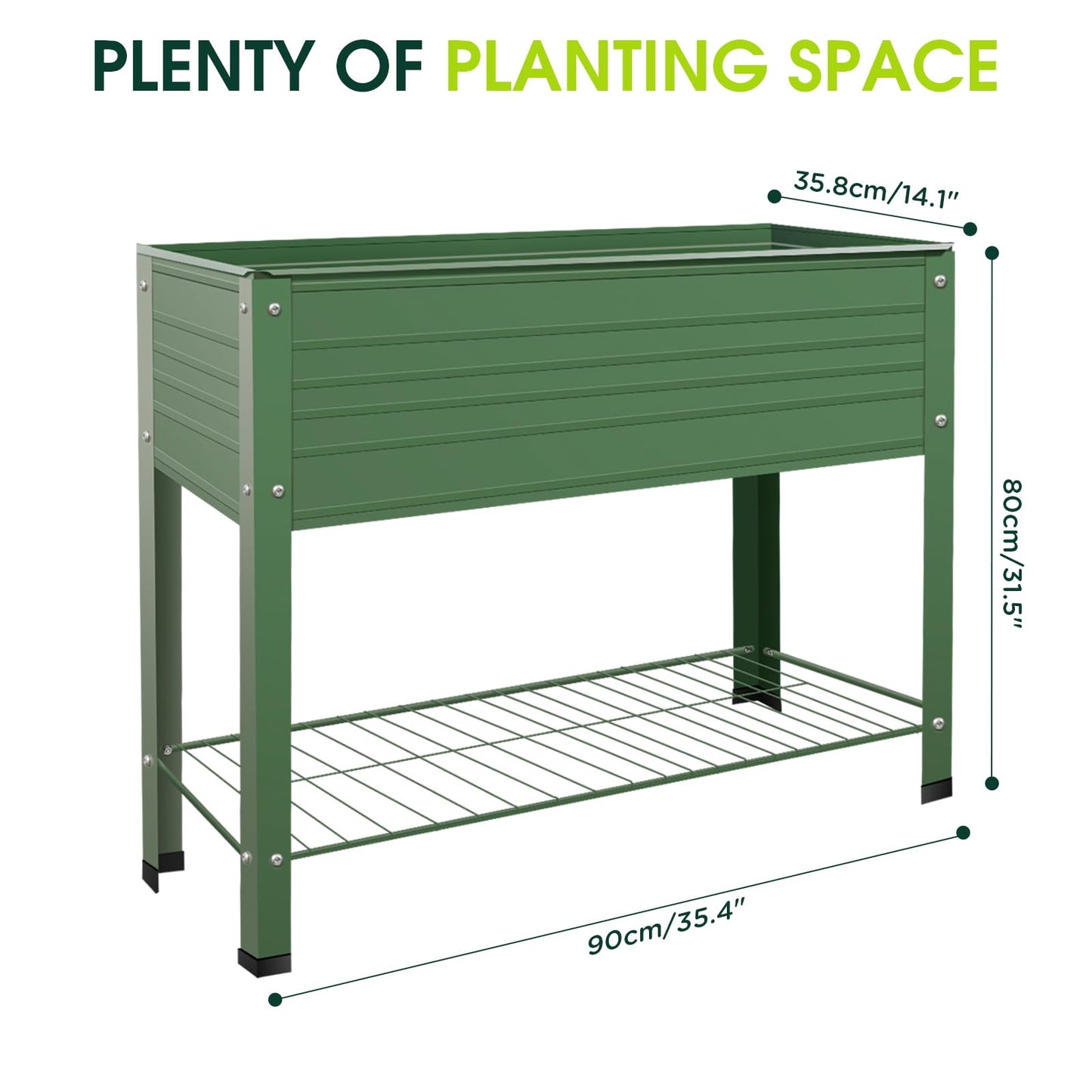 YKTEEDENS 2-Pack Raised Garden Beds - Galvanized Steel Planter Boxes, 400 lb Capacity, 5 Drainage Holes & 2 Flow Channels, Elevated Garden Bed with Mesh Bottom for Outdoor Gardening