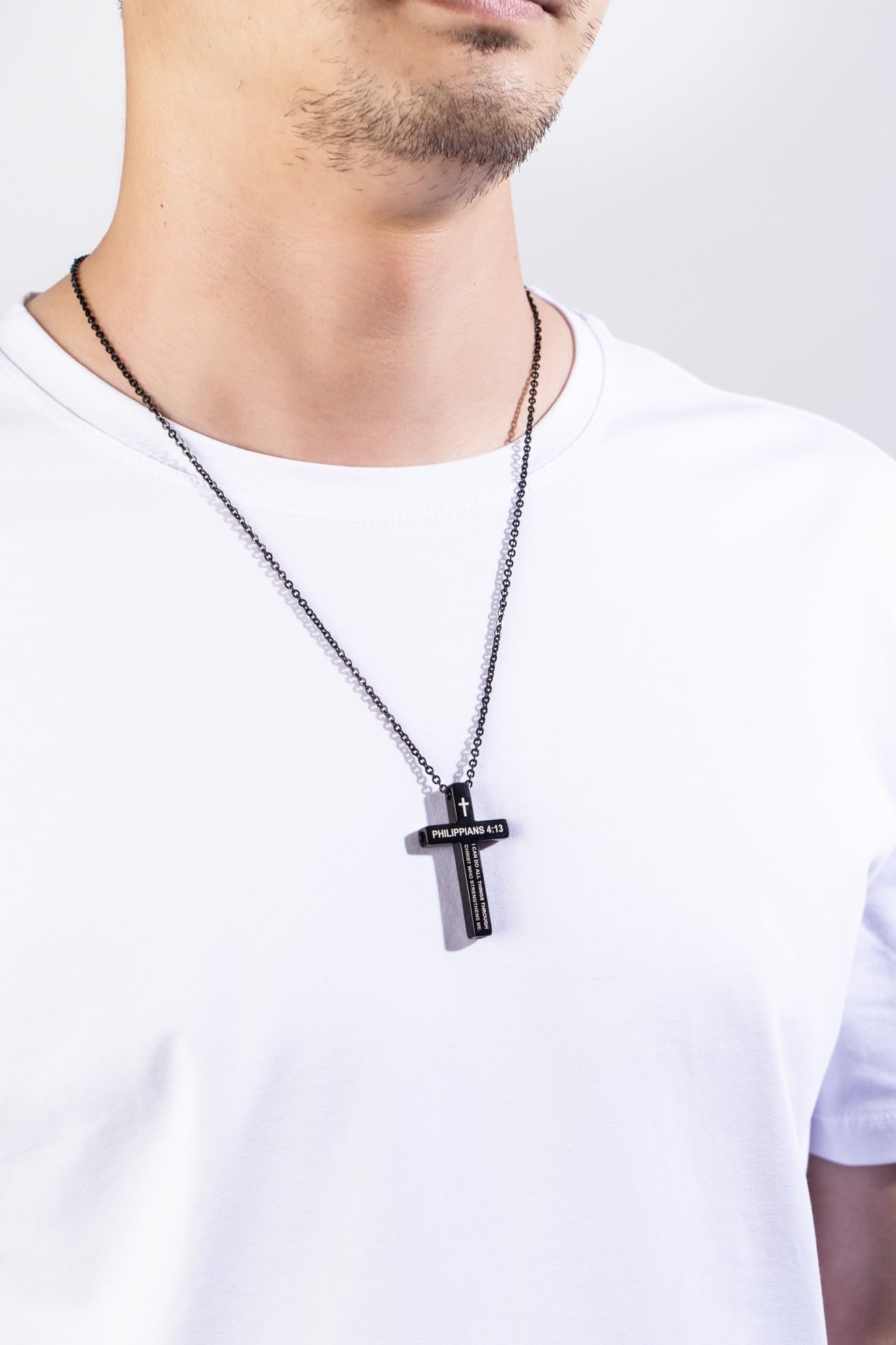 FUNPAR Cross Breathing Necklace for Anxiety, Inspirational Bible Verse Mindfulness Pendant Necklace, Stainless Steel Meditation Breathwork Tool, Anxiety Relief Items for Teens Gift(Black 1: 9)