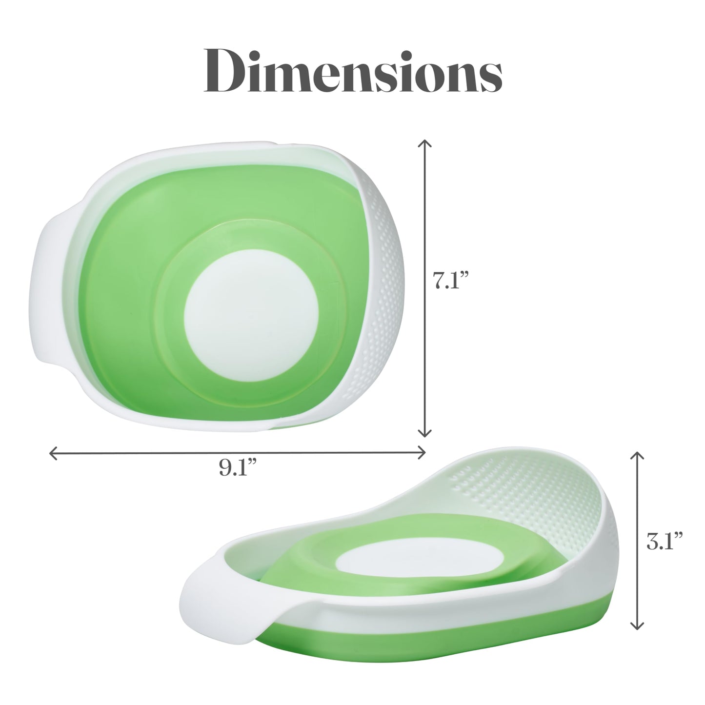 Kitchen Gizmo Collapsible Rice Strainer - Silicone Rice Washer Strainer Bowl - BPA Free - Space Saving Design - Lightweight and Easy to Clean - 9.1 x 7.1in High - Green/Grey