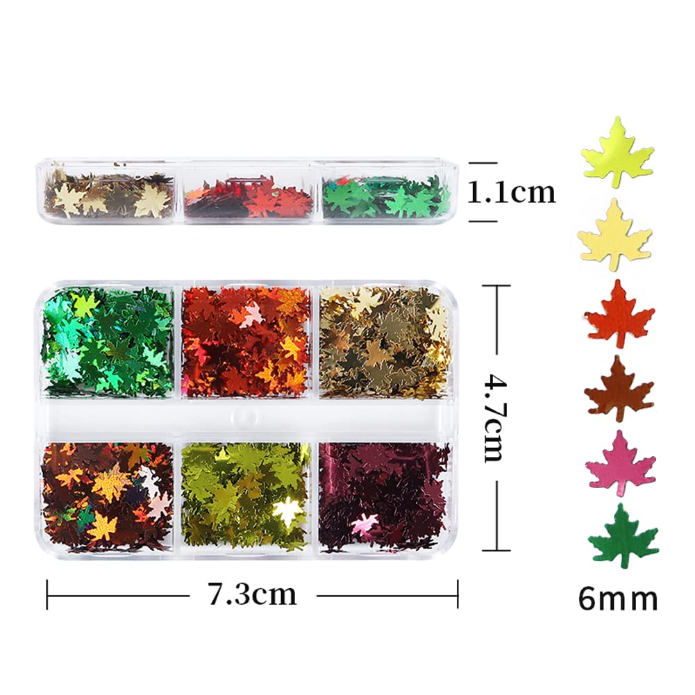 Fall Glitter Nail Sequins Maple Leaf Nail Glitters Flakes Holographic Maple Leaves Nail Glitter Retro Autumn Winter Nail Designs Stickers Decals Nail Decorations Fall Nail Art Tool Accessories 6 Grids