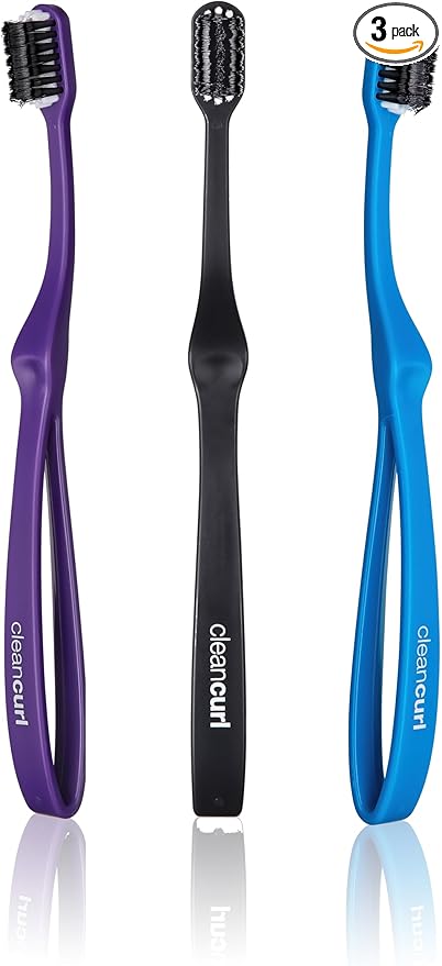 edel+white CleanCurl 3D Toothbrush - 3-Sided Toothbrush Ideal for Adults, Kids, Special Needs, Elderly - Soft Bristle Perfectly Cleans Teeth, Implants & Gum Line (Pack of 3)
