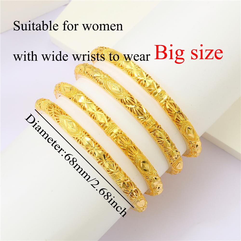 Ethlyn Large Sized Wrist Women Bracelets 2.7inch 18K Gold Plated Fixed Big Size Wrist Bangles Sets (4pcs /lot) (MY345)
