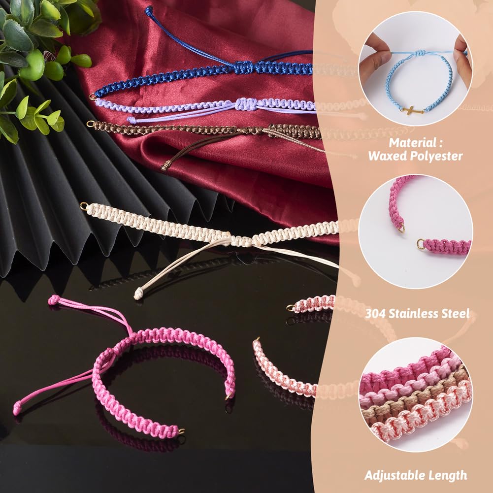 KISSITTY 12Pcs Half-Finished Waxed Polyester Cord Bracelet Adjustable Cord Rope Bracelet with Jump Ring for Wrist Charm Jewelry Making