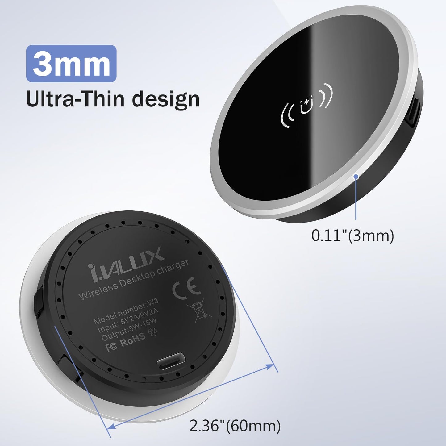 Wireless Magnetic Charger Desk Mount 15W Fast Charger for iPhone 17 16 Pro Max 15 14 13 12 Series,Magnet Qi Charging Pad/Station for AirPods,Recessed Hidden Under Desktop Hole Save Nightstand Space