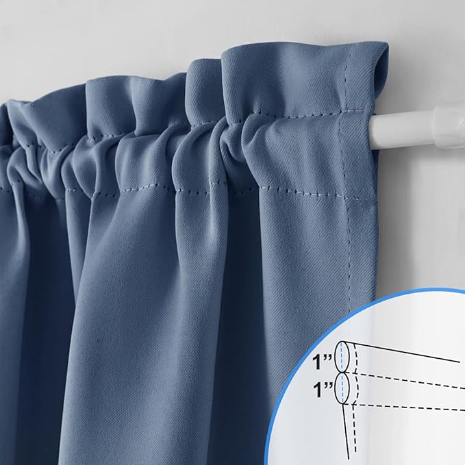 NICETOWN Sidelight Curtain Panel - Thermal Insulated Blackout Solid Door Curtain with Top and Bottom Rod Pocket for Patio Door, 36 inches Wide x 72 inches Long, Stone Blue, 1 Pack