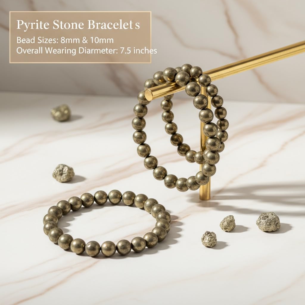 The Vida Handmade AAA+ Quality Crystal Stretch Elastic Bracelet - Nature Gemstone - Jewelry Gift - Holiday Gift - For Women & Men (Pyrite)