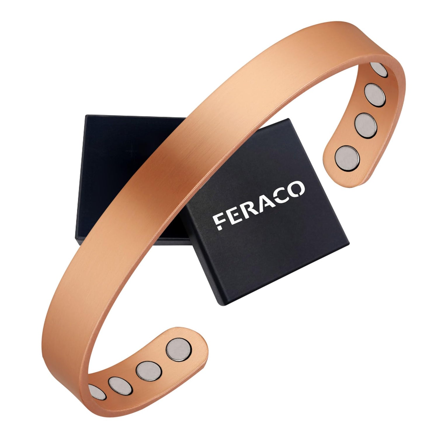 Feraco Copper Magnetic Bracelet for Men Women, 99.99% Pure Copper Cuff Bangle with Strong Neodymium Magnets, Adjustable Jewelry Gifts