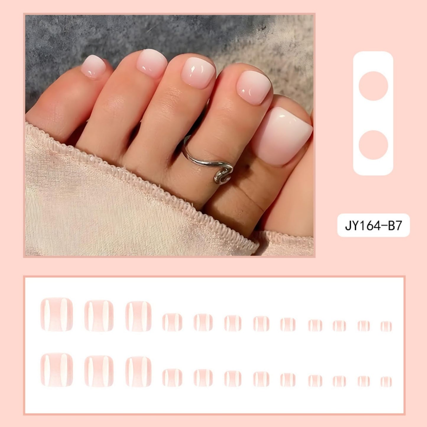 Nude Press on Toenails Short Square Fake Toe Nails Ombre False Toenails Glossy Full Cover Acrylic Glue on Toenail Cute Toe Nails Artificial Stick on Toenail for Women Manicure 24 Pcs