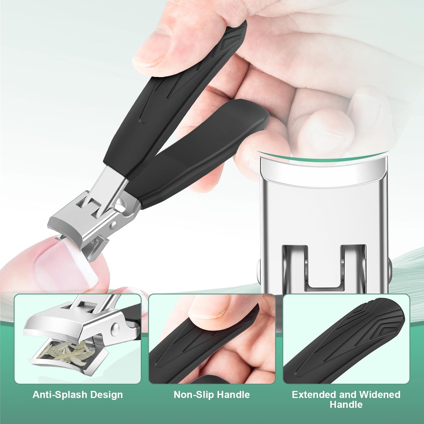 Upgrade Large Toenail Clippers for Thick Nails for Seniors Non-Slip Long Handle, Slanted Eagle Beak Angled Nail Clippers, Wide-Mouth Splash-Proof Curved Precision Ingrown Nail Cutter for Men Women