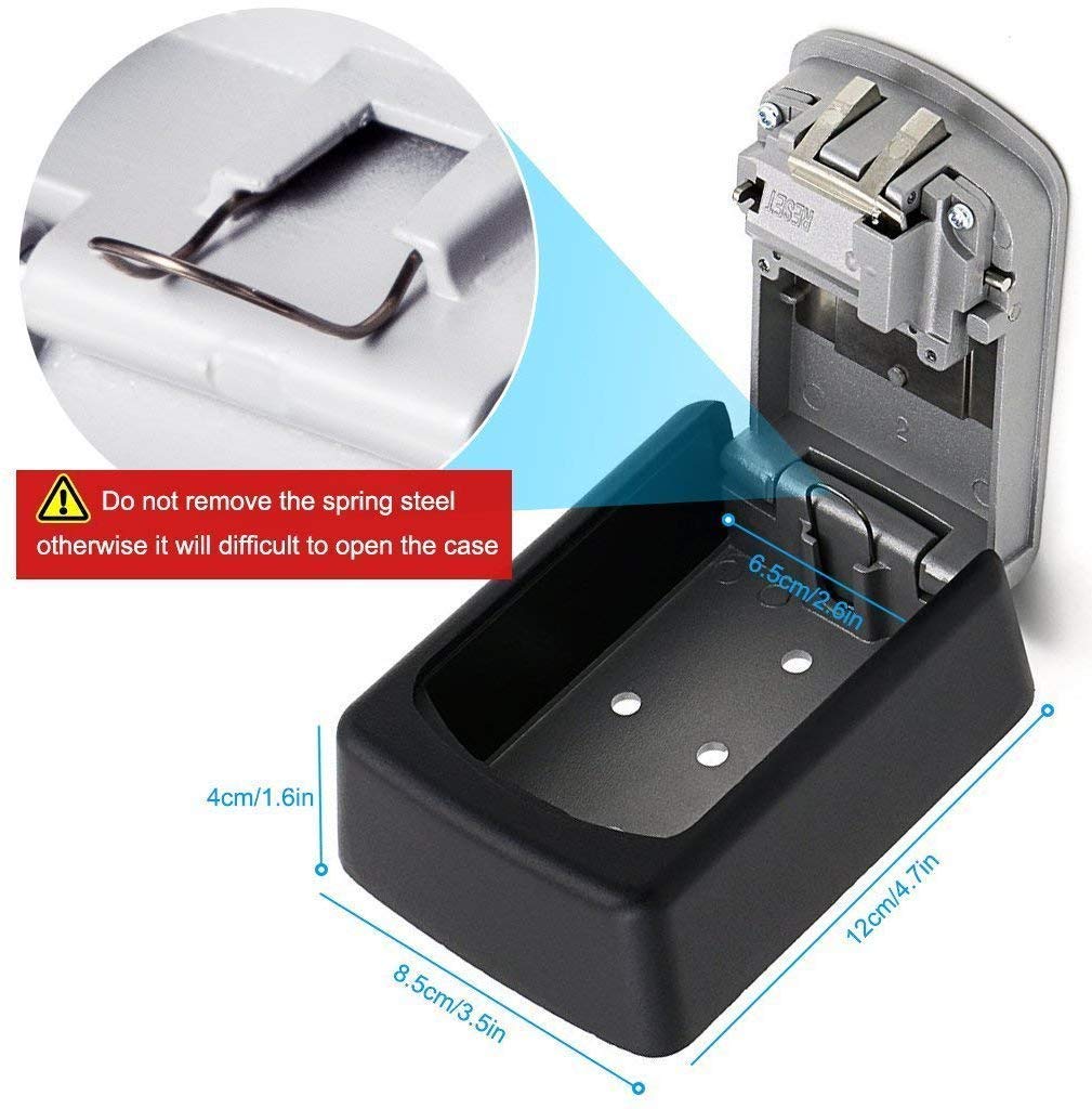 Lospu HY® Key Lock Box, 4 Digit Combination Key Storage Lockbox, Waterproof Wall Mount Key Safe Box for Indoor, Outdoor, Home, Hotels, Airbnb and Schools Grey