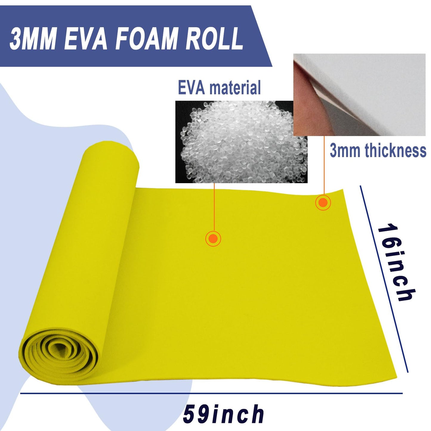 Qidiwin 3mm EVA Foam Roll - 16x59in Craft Foam for Cosplay, DIY Projects & Costumes - High Density 90kg/m3, Durable, Easy to Cut, Perfect for Large Designs(3mm Yellow