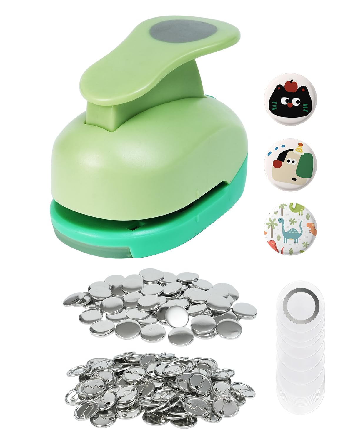 UCEC 100 Sets Button Maker Supplies, 1 inch Metal Buttons & 1.25 inch Circle Punch with Metal Backs, Pin Maker Supplies, Button Making Parts, Badge Makers Kit (Pin Maker Machine Not Included)