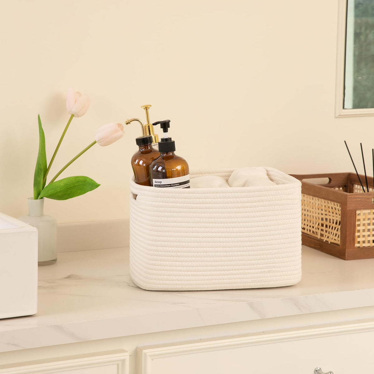 4 Pack Storage Baskets for Organizing 24L Cube Storage Bins White (4 Count)