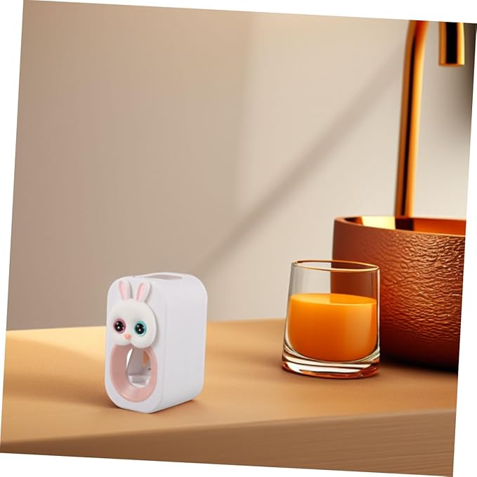 SAFIGLE 2pcs Automatic Toothpaste Pump for Boys and Girls Wall-Mounted Rabbit Dispenser Toothbrush Holder Sturdy Easy to Install Decor