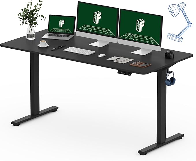 FLEXISPOT One-Piece Electric Standing Desk, 60 x 24 Inches Adjustable Desk with Seamless Desktop, Memory Controller Height Adjustment (Black Frame + Black Desktop, 2 Packages)