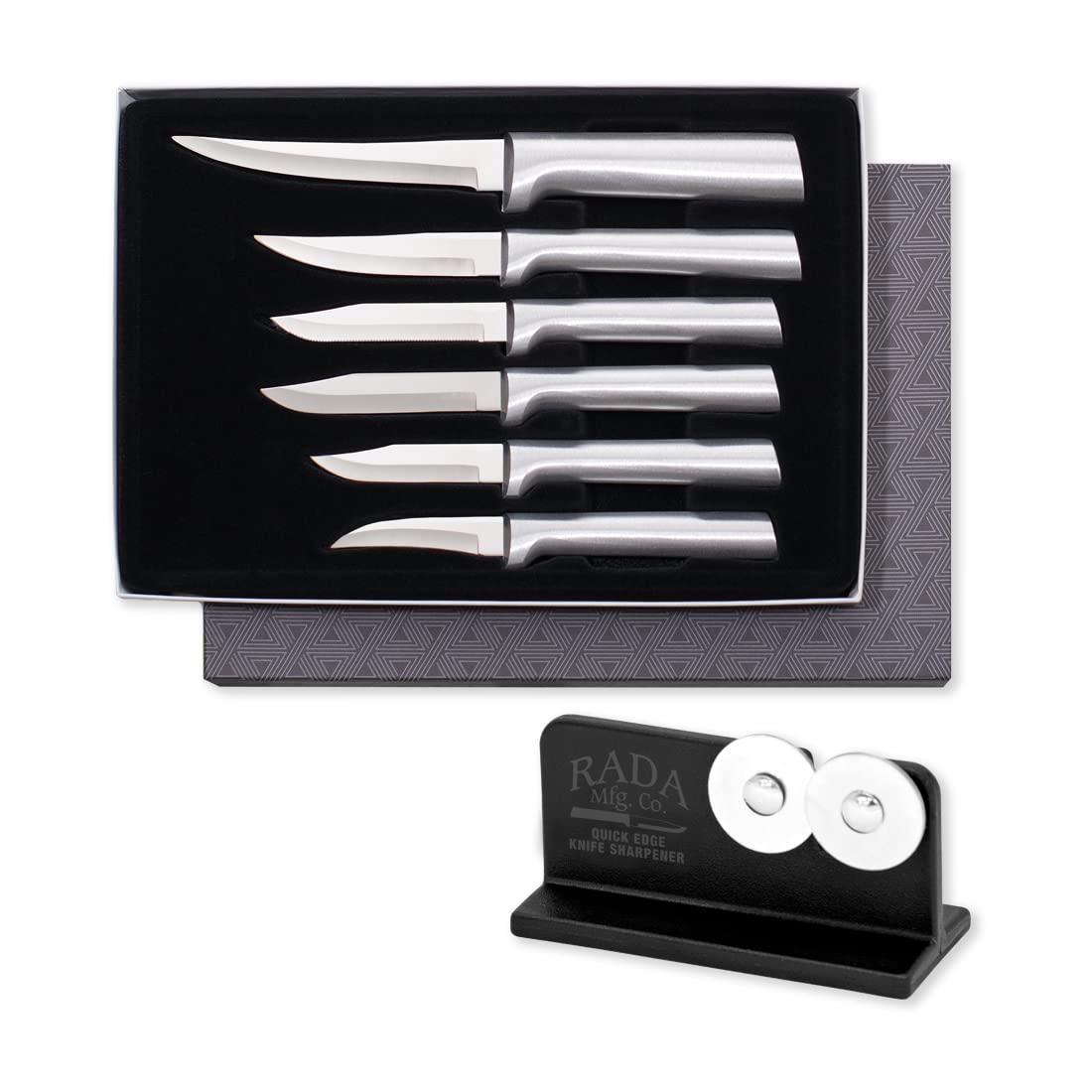 Rada Cutlery All-Star Paring Gift Set (S52) with Quick Edge Sharpener (R119), 6-Piece Knife Set and Knife Sharpener, Stainless Steel Blades, Silver Handle