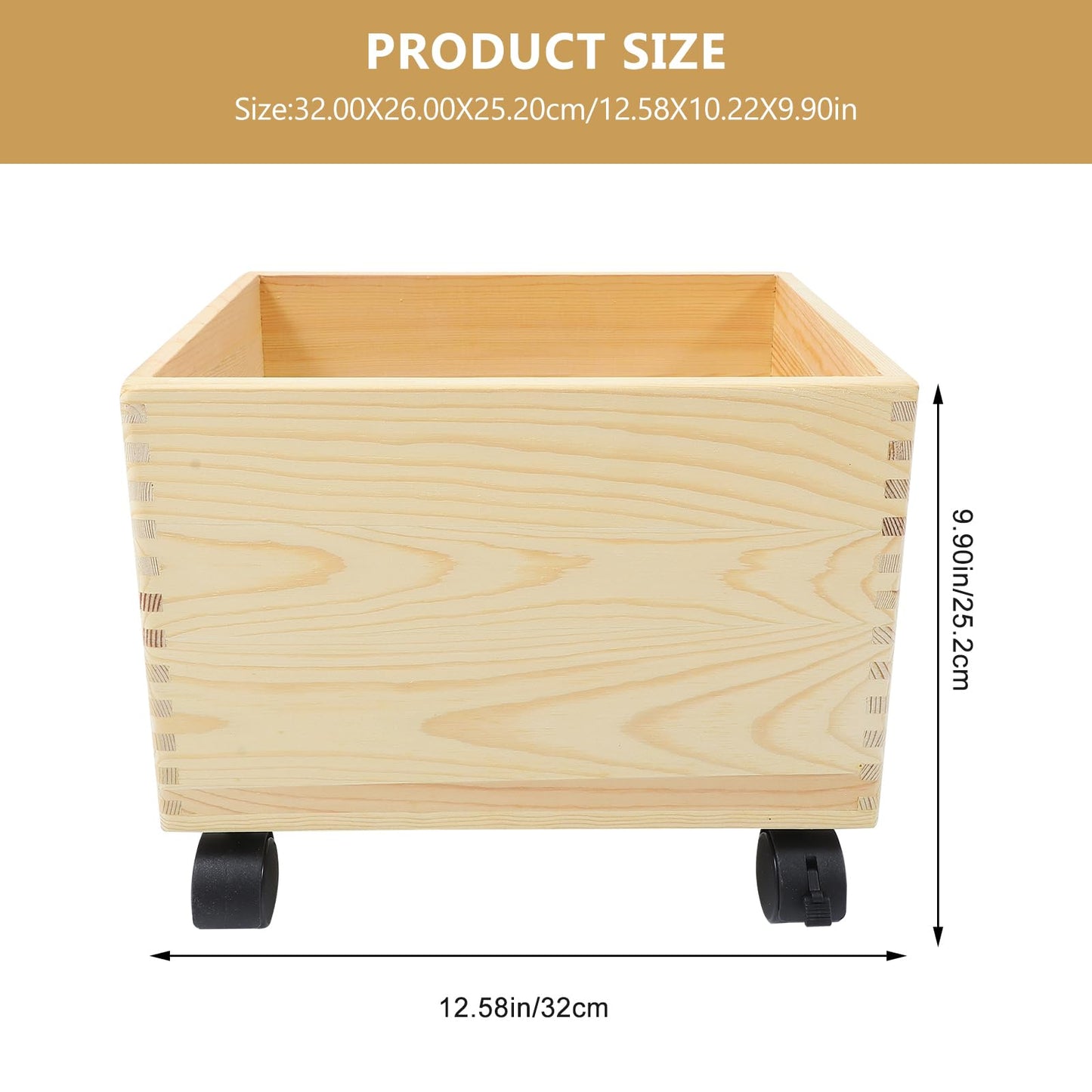 Wooden Storage Box 12.59X10.23X9.92In Portable Sundries Organizer Multi-Functional Household Storage Bin for Toys Holder and Clothes Case