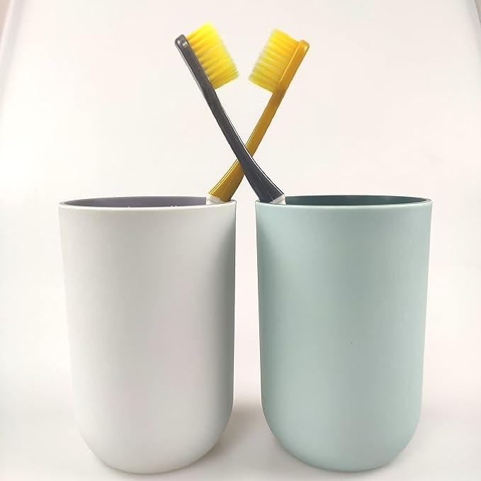 Unbreakable Reusable Drinking Cups Set of 2 Colors, Plastic Toothbrush Cup Tumblers 300 ml/10.5 oz, Dishwasher Safe (Light blue & Light gray)