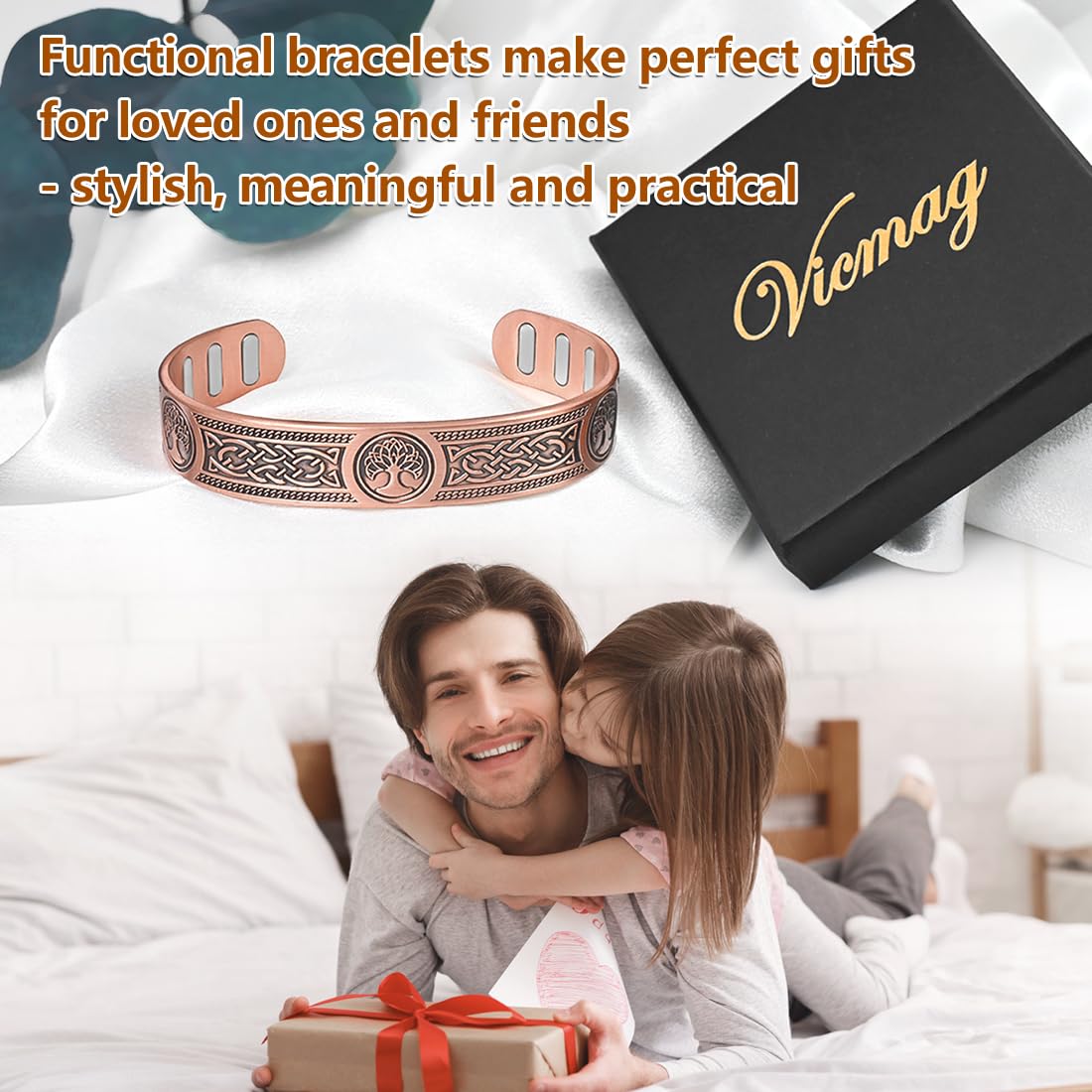 Vicmag Copper Bracelet for Men 9X Strength Magnetic 99% Pure Copper with 5000 Gauss Magnets, Tree of Life Present Box Adjustable(Viking Tree)