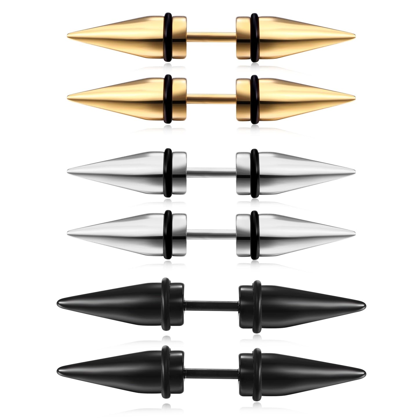 Aroncent Hypoallergenic Spike Stud Earrings - 3Pcs Punk Double Spike Stainless Steel Earrings Piercings Rivet Stud Earrings Statement Jewelry