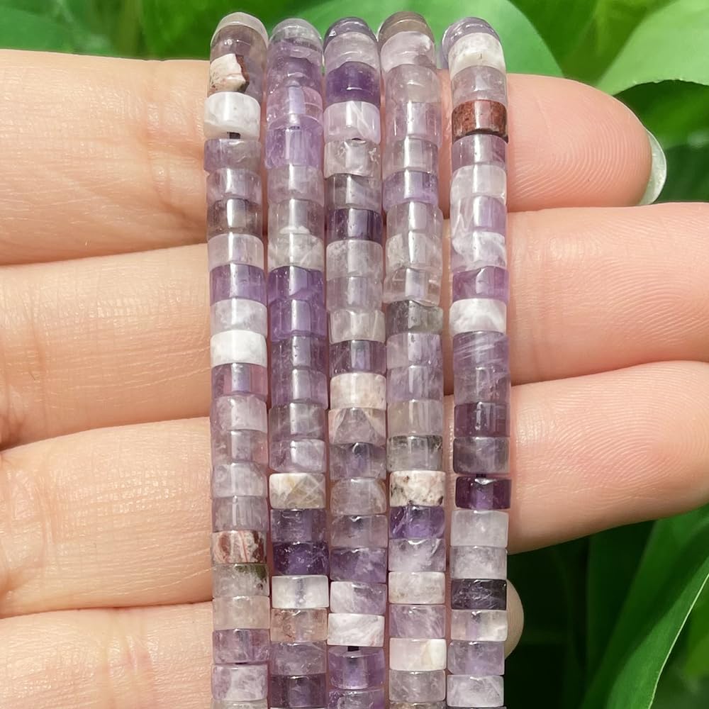 NITOPUPU 150Pcs 4×2mm Natural Amethyst Spacer Stone Beads for Jewelry Making Supplies, Loose Semi Flat Round Gemstone Tube Beads for Bracelets DIY Crafts