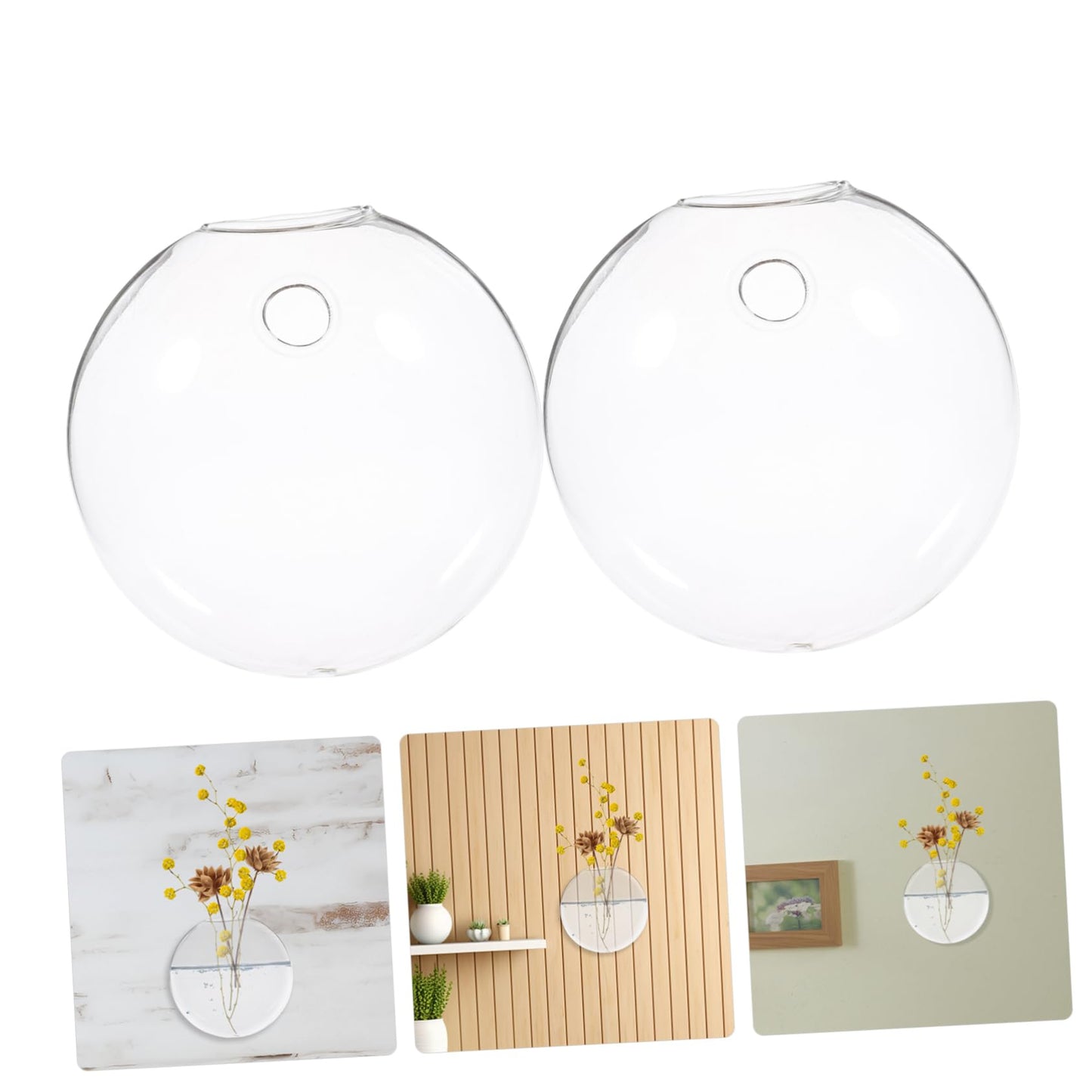 Ciieeo 2pcs Wall-Mounted Boho Decor Hydroponic Glass Vase Hanging Plant Terrariums for Home Office