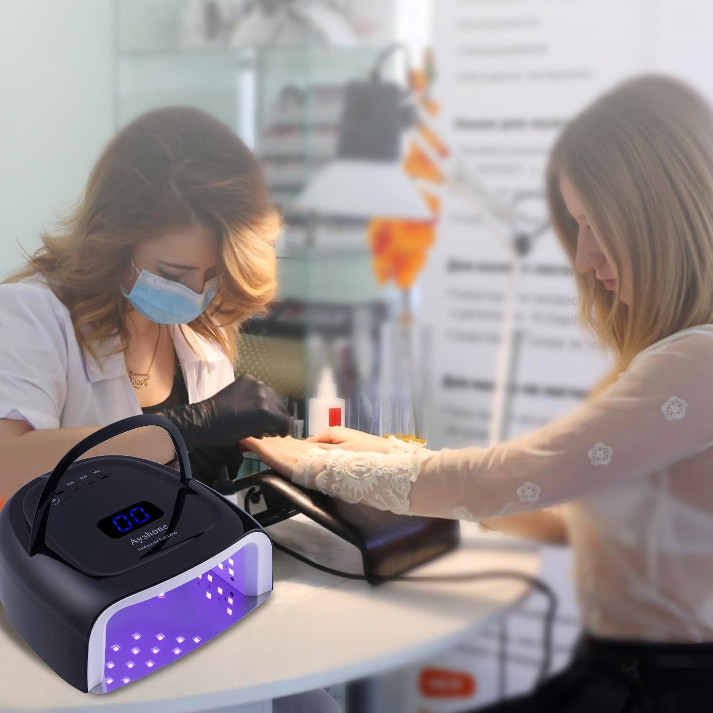 Ayshone Rechargeable LED Gel Nail Lamp, 60W Cordless UV Led Nail Light with Lifting Handle Touch Sensor LCD Screen (Black)