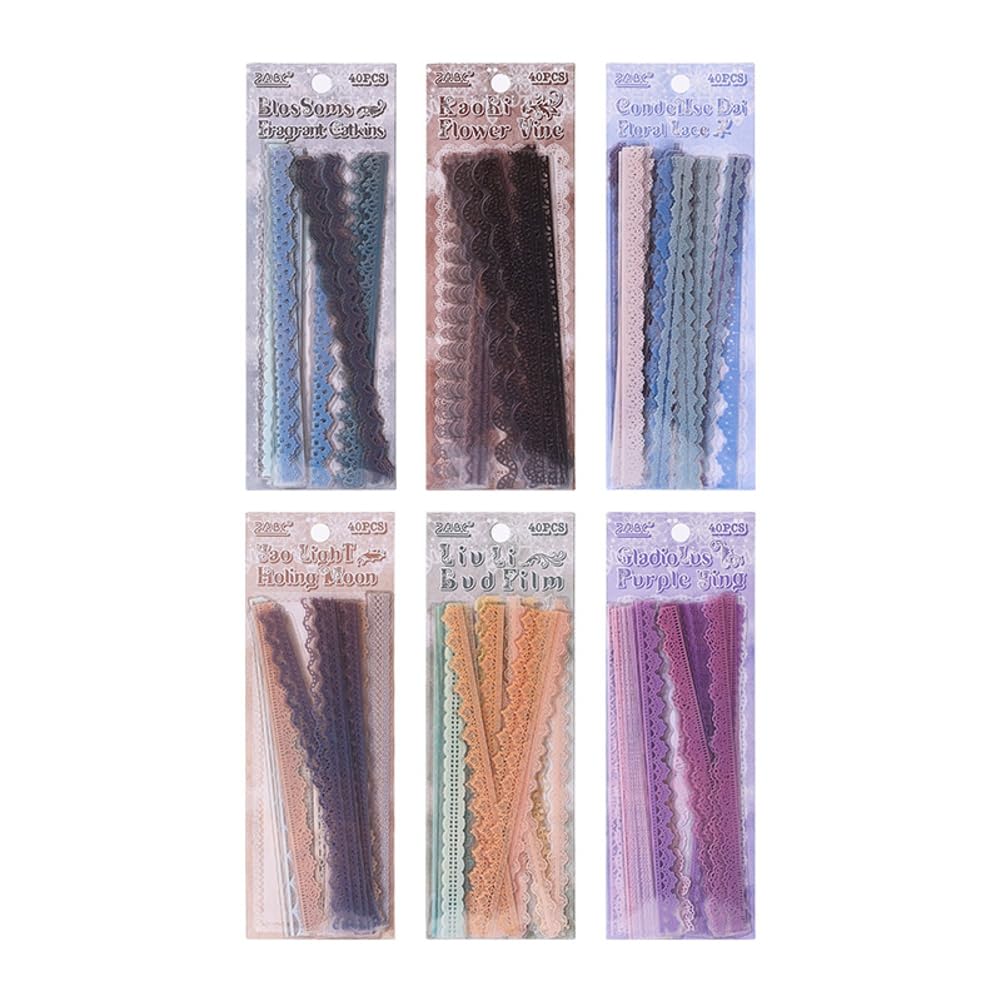 Obujopal 240 Pcs Transparent Lace Stickers for Scrapbooking Junk Journal Card Making Collage Diary Planner Notebook Letter Photo Album Craft Project Decoration, 30 Patterns