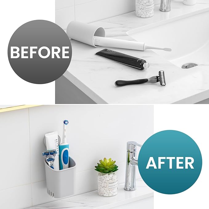 TAILI Suction Toothbrush Holder, Powerful Toothpaste Toothbrush Suction Cup, Self-draining Shower Razor Holder, Shower Toothbrush Holder for Wall, Kitchen Tableware Holder, Gray