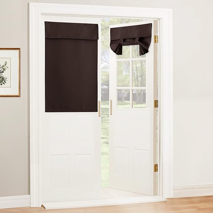 RYB HOME Blackout French Door Curtain - Privacy Thermal Insulated Window Shades for Patio Kitchen Front Entry Back Door Glass Window, Self Adhesive No Drill, 1 Panel, 26" W x 40" L, Brown
