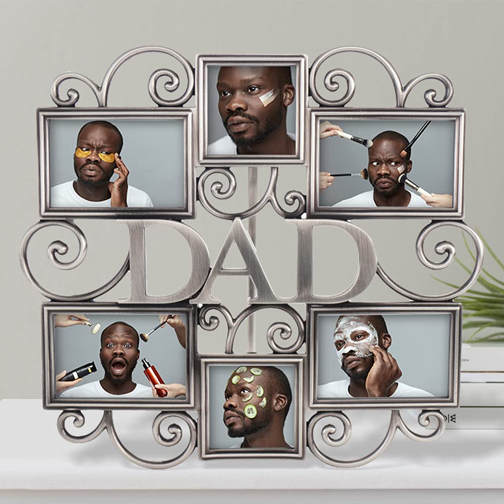 LASODY Dad Picture Frame,Cherish Every Memory,6 opening photo collage,Antique Silver,Father Day Giftsasody Fathers Day And Mothers Day Collage Picture Frame (3”X2“+2“x2", Dad)
