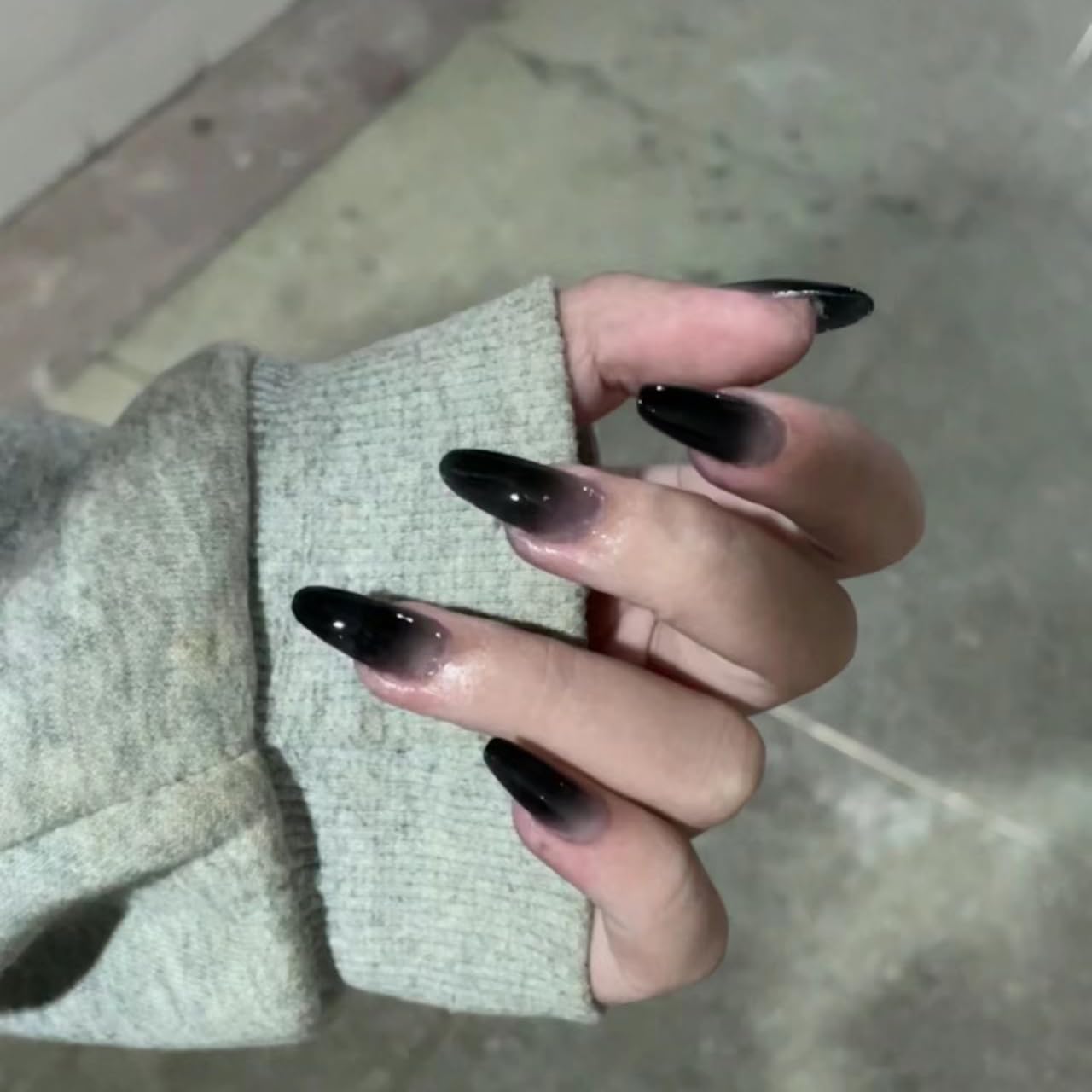 BABALAL Press on Nails Almond Medium Fake Nails Black Goth Glue on Nails Halloween Acrylic Nails Vampire Stiletto False Nails 24Pcs Punk Stick on Nails