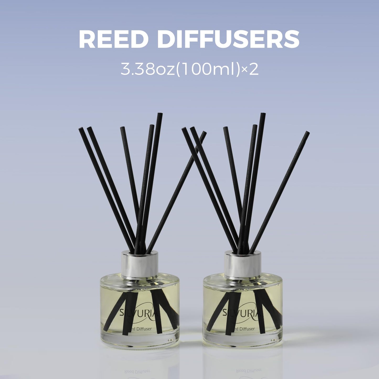 SILVURIA Reed Diffuser Set,2x100ml Bamboo Scented Oil Diffuser with 12 Reed Sticks,Long-Lasting Home & Office Fragrance for Living Room,Bedroom