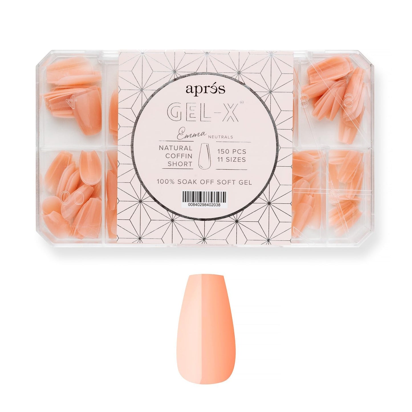 Apres Neutrals Gel-X Emma Box Of Nail Tips, 11 Sizes 00-9, Soft Gel Tip Box (150pcs) (Natural Coffin Short, 150)